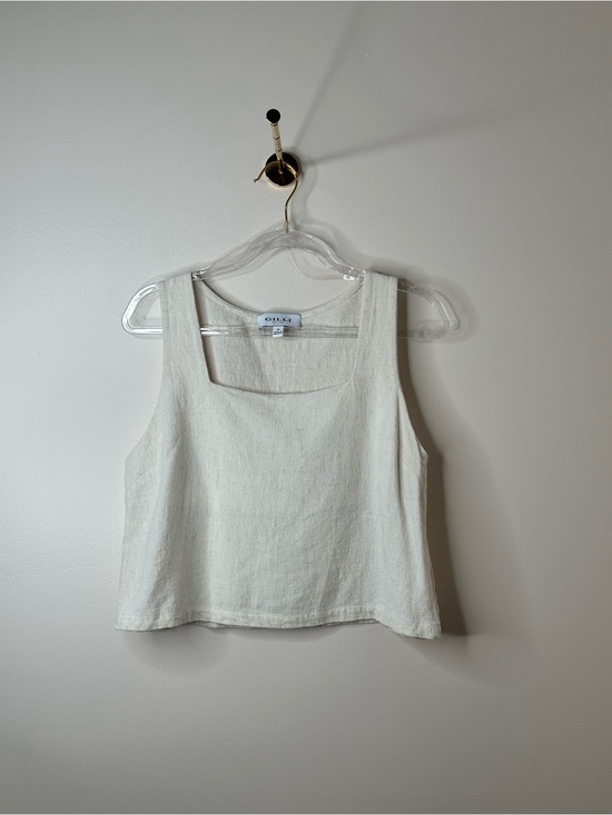 Gilli Tops - Gilli Linen Blend Square Neck Tank Top Cream M